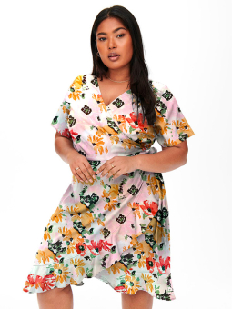 DESIREE - Chiffon kjole i pink print med hvid jersey underkjole