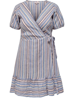 Carally - Sød hvid og blå stribet bomulds kjole med flæse stropper