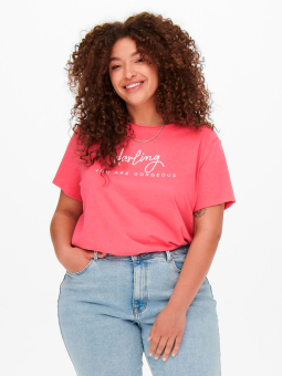 Only Carmakoma Pink bomulds t-shirt med statement
