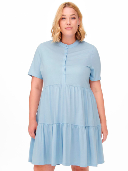 Carally - Sød hvid og blå stribet bomulds kjole med flæse stropper
