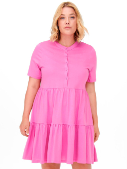 Only Carmakoma Carapril - Pink bomulds kjole med knapper og flæse