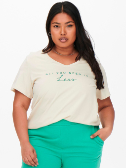 Only Carmakoma Carlotti - Beige bomulds t-shirt med grøn tryk