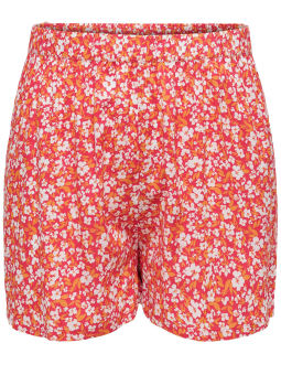 Only Carmakoma Cartitta - Røde viskose shorts med hvide og orange blomster