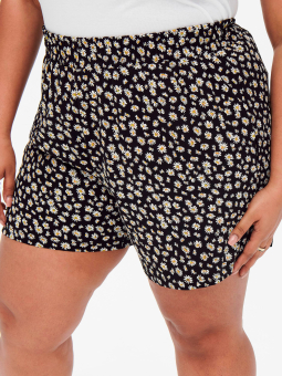 Only Carmakoma Carapril - Sorte shorts i lækker bomulds jersey med blomster