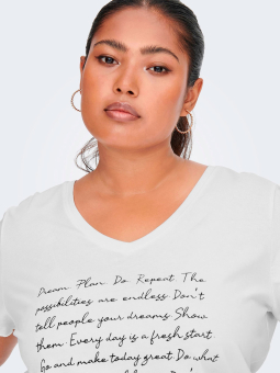 Only Carmakoma Hvid T-shirt i 100% bomuld med flot sort print