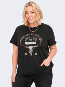 Only Carmakoma Car MIKO - Sort meleret bomulds T-shirt med cool print