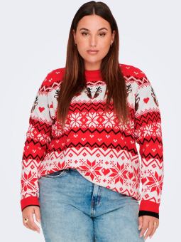 JINGLEBELL - Rød strik bluse med paillet jule motiv