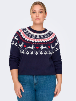 Only Carmakoma SNOW - Blå strik bluse med jule mønster
