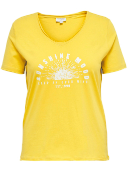 Only Carmakoma QUOTE - Gul bomulds t-shirt med hvid tryk