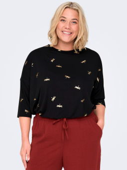 Only Carmakoma FLORAL - Sort jersey bluse med guld print