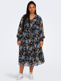 Only Carmakoma MILRA - Sort chiffon kjole med blomster print