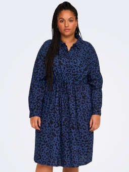 Only Carmakoma NADINA - Mørkeblå viskose kjole med sort mønster