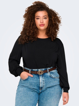 Only Carmakoma SANNE - Sort bluse med rynke effekt ved skulderne