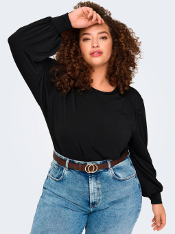 Only Carmakoma SANNE - Sort bluse med rynke effekt ved skulderne