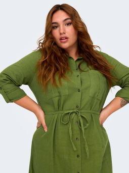 Only Carmakoma CARO - Grøn skjorte kjole i hør kvalitet