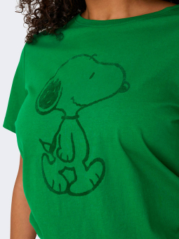 Only Carmakoma PEANUTS - Grøn bomulds T-shirt med Nuser print