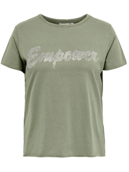 Only Carmakoma MIKO - Grøn bomulds t-shirt med nitte tryk