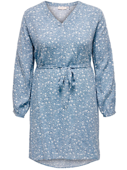 NOVA - Marine blå viskose kjole med hvidt grafisk mønster 
