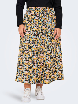 LUXODA - Nederdel med slå-om effekt i sort med blomsterprint