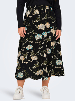 LUXODA - Nederdel med slå-om effekt i sort med blomsterprint