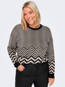 Only Carmakoma NAVEA - Sort og beige mønstret bluse i viskose strik