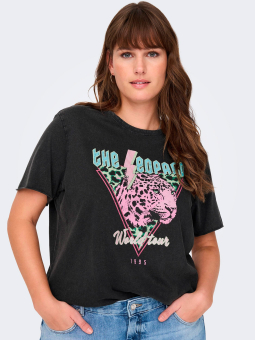 Only Carmakoma MIKO - Sort bomulds t-shirt med tryk