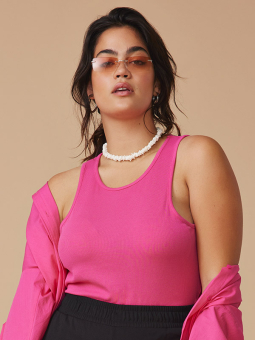 Only Carmakoma BELIA - Pink top i viskose rib