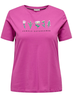 Only Carmakoma EDLA - Lilla bomulds t-shirt med blomster print