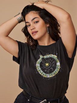 Only Carmakoma MIKO - Sort bomulds t-shirt med tryk