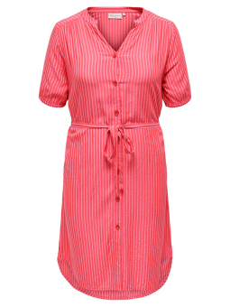 Only Carmakoma PENNA - Rød og lyserød stribet skjorte kjole 