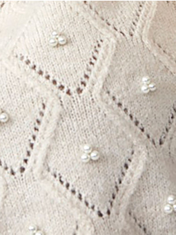 Only Carmakoma LEANDRA - Beige strik trøje med perler 