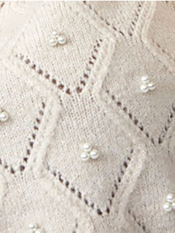 Only Carmakoma LEANDRA - Beige strik trøje med perler 
