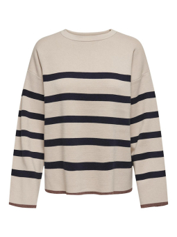 IBI - Navy og beige stribet striktrøje