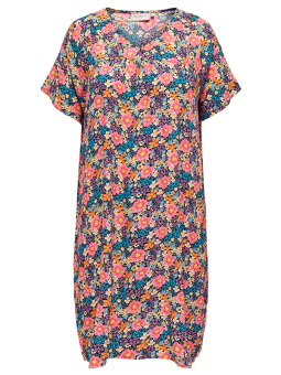DEFINA - Sort viskose kjole med blomsterprint 