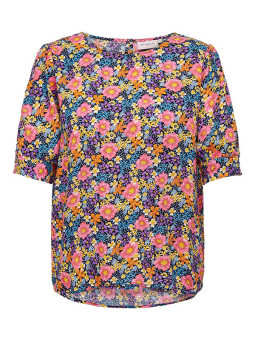 Only Carmakoma KATJA - Marineblå viskose bluse med blomsterprint 