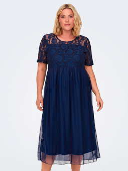 Only Carmakoma MARY - Smuk blå kjole med blondetop og skørt i 2 lag
