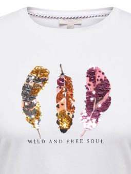 Only Carmakoma KITI LIFE - Hvid bomulds T-shirt med glimmer palietter
