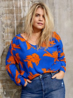 DAGNY - Blå kjole med orange print