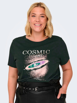 Only Carmakoma AMINIA - Sort bomulds T-shirt med statement print