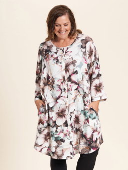 Vicky - Viskose bluse med smukt blomster print i grønne og rosa nuancer