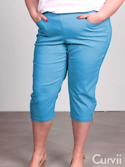 JAZZY - Mørkeblå capri bukser med lynlås detalje
