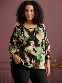 Zhenzi KENZIE - Lækker bluse i bæredygtig viskose og i flot grøn og brun blomster print
