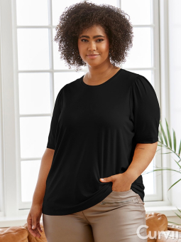 Zhenzi CARLEE - Sort t-shirt i viskose jersey med lille broderi