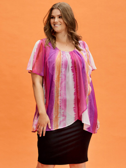 CADENCE - Pink mønstret jersey bluse med elastikkant og lynlås