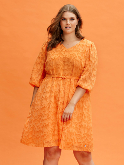 EVELYNN - Orange chiffon bluse med struktur og elastikkant