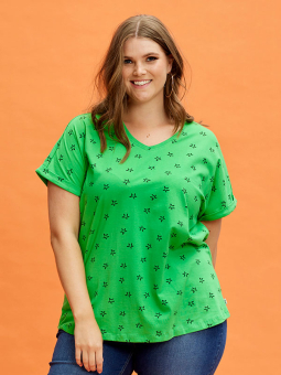JANELLE - Viskose skjorte bluse i grøn og råhvid mønster