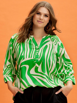 Zhenzi JANELLE - Viskose skjorte bluse i grøn og råhvid mønster