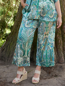 Zhenzi LISBETH - Satin bukser med grønt paisley print
