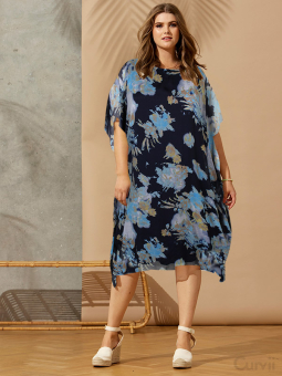 Zhenzi JUNIPER - Blå chiffon kjole med blomsterprint