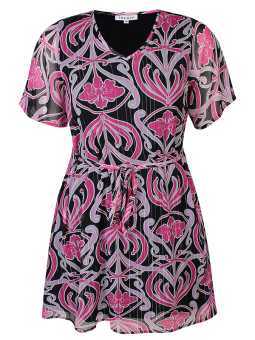 Zhenzi LILIANA - Sort kjole med pink print og sølvtråd